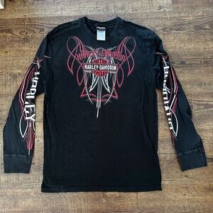 Harley-Davidson Black Long Sleeve Tee with Red and White Graphics